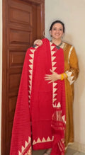 Red Hand Block Unstitched Suit | 5m Fabric + 2.5m Dupatta